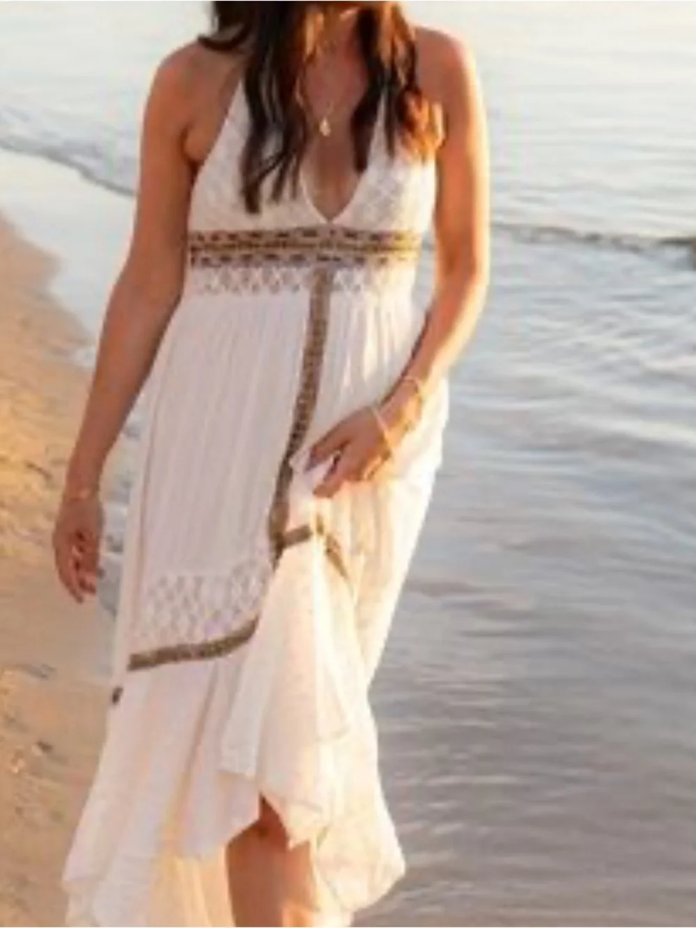 🪻Free People Ivory Lace Halter High-Low Maxi Dress